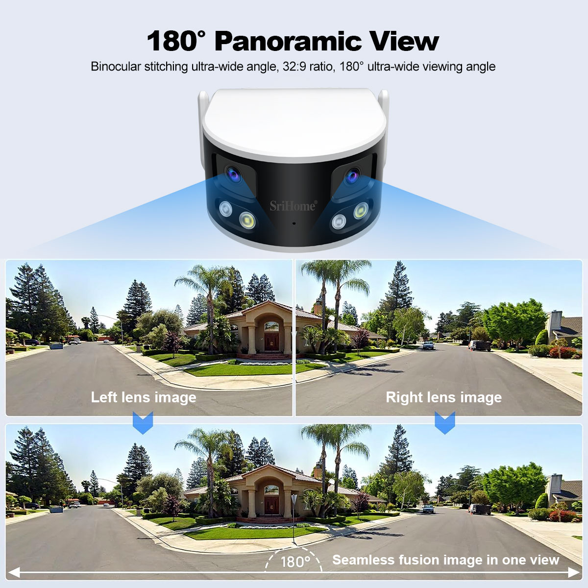 SriHome SH070 4MP CCTV WiFi Camera 180° Panoramic View, Dual Lens, AI ...