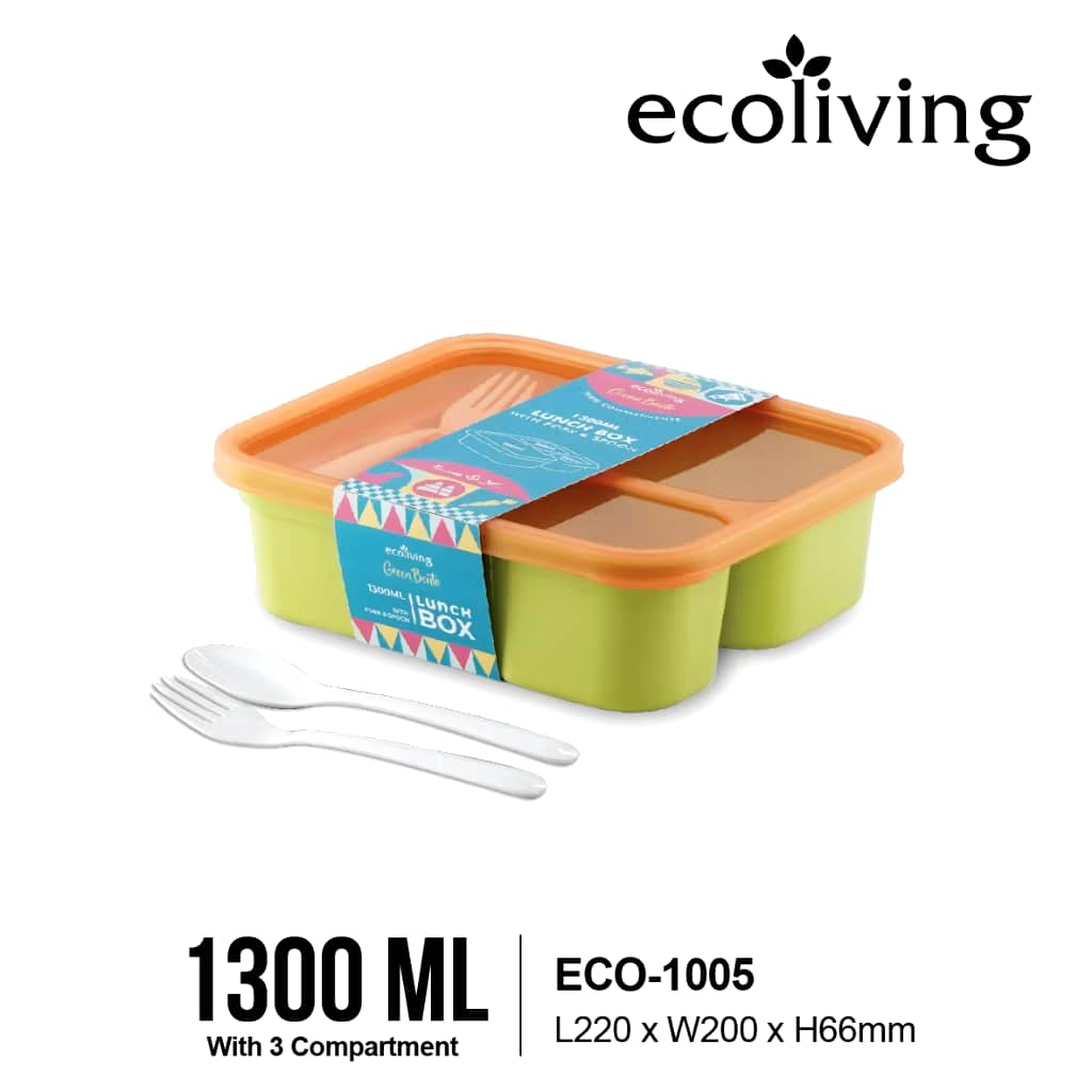 ECO living ECO-1005 1300ml 3 compartment lunch box | Shopee Malaysia