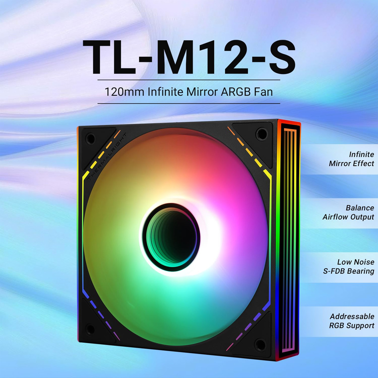 Thermalright TL-M12R-S Ventilateur ARGB 120mm PWM Silencieux Inversé - 1500 RPM Miroir Infini PC