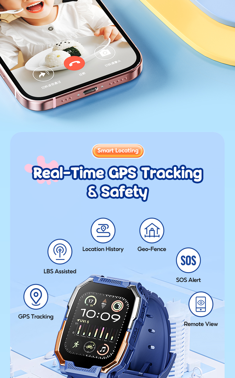 Kiumo smart watch kids gps tracker smart watch sim card with 4g video ...
