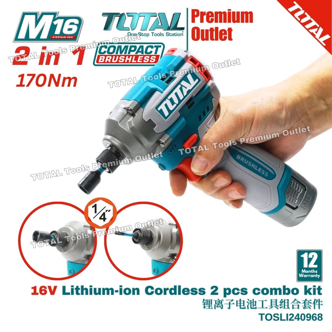 TOTAL Tools M16V Compact Brushless Cordless Impact Driver & Cordless ...