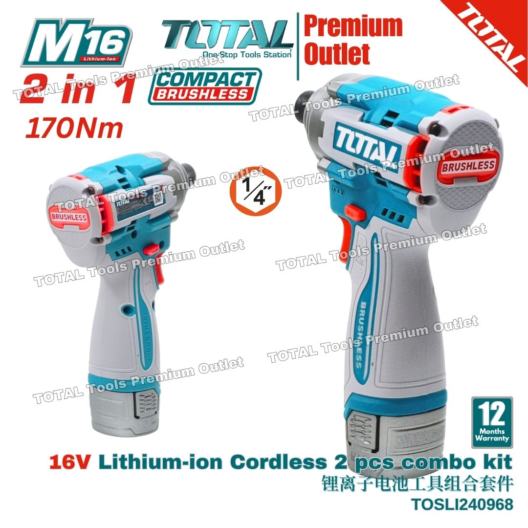 TOTAL Tools M16V Compact Brushless Cordless Impact Driver & Cordless ...