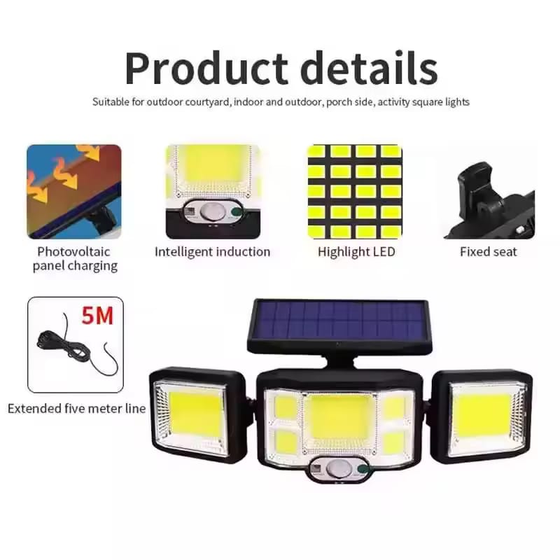 Outdoor LED Solar Lights 192 COB 3 Head Motion Sensor Patio Lights ...