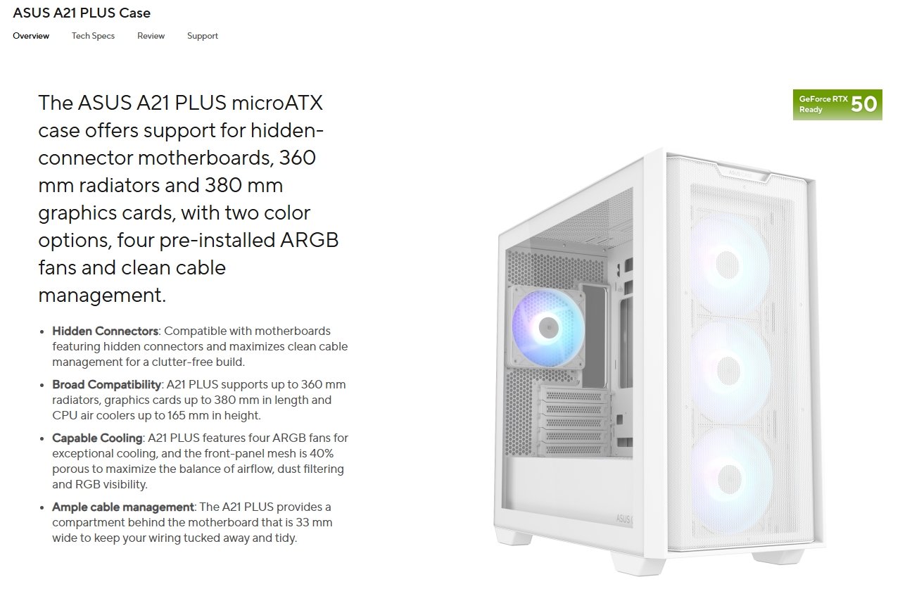 ASUS A21 PLUS M-ATX DESKTOP PC CASE / CASING COME WITH 4 ARGB FANS ...