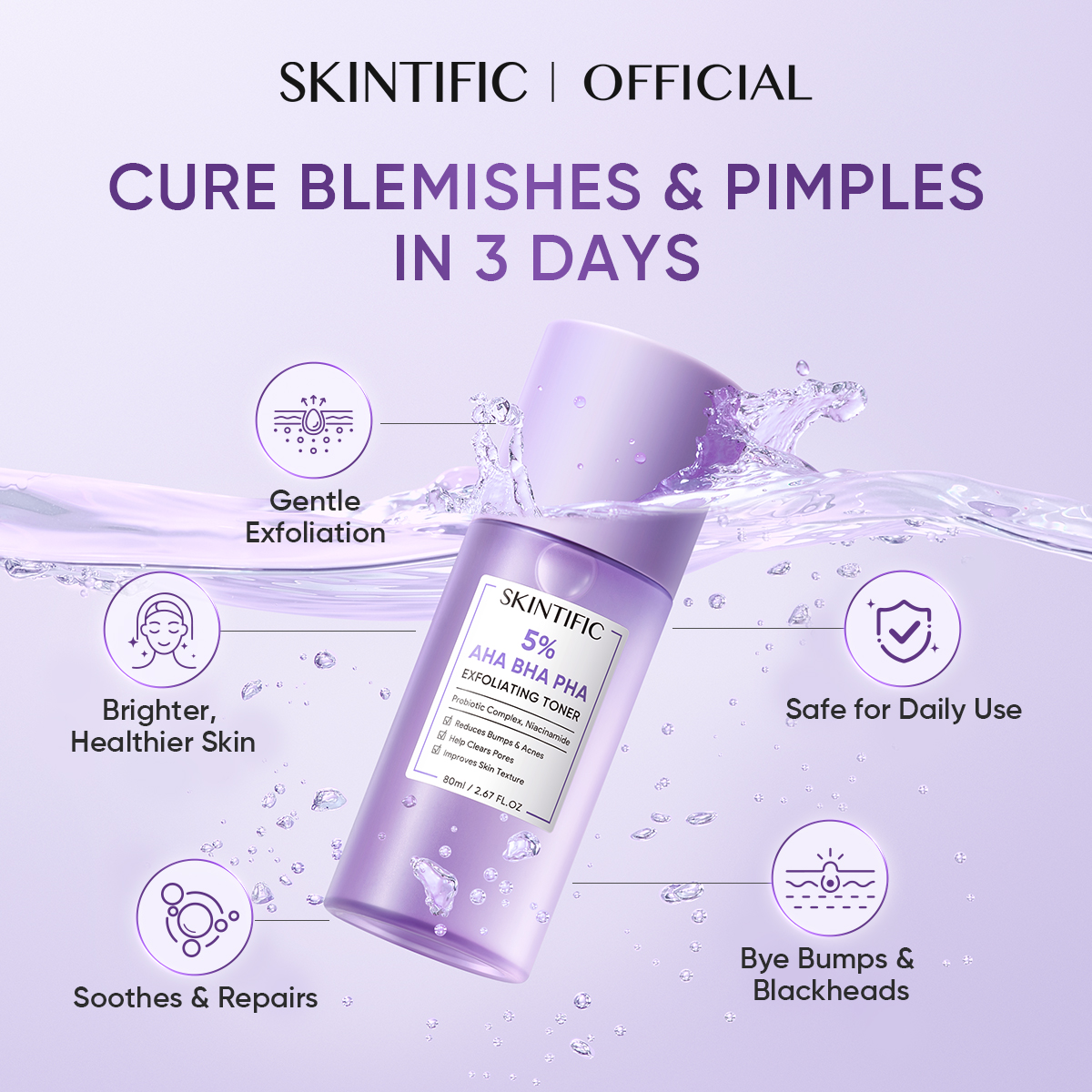 SKINTIFIC 5% AHA BHA PHA Exfoliating Toner Face Exfoliation Brighten ...