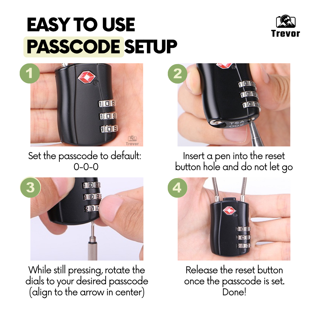 TREVOR TSA Luggage Padlock - 3-Digit Combination Passcode Keyless ...