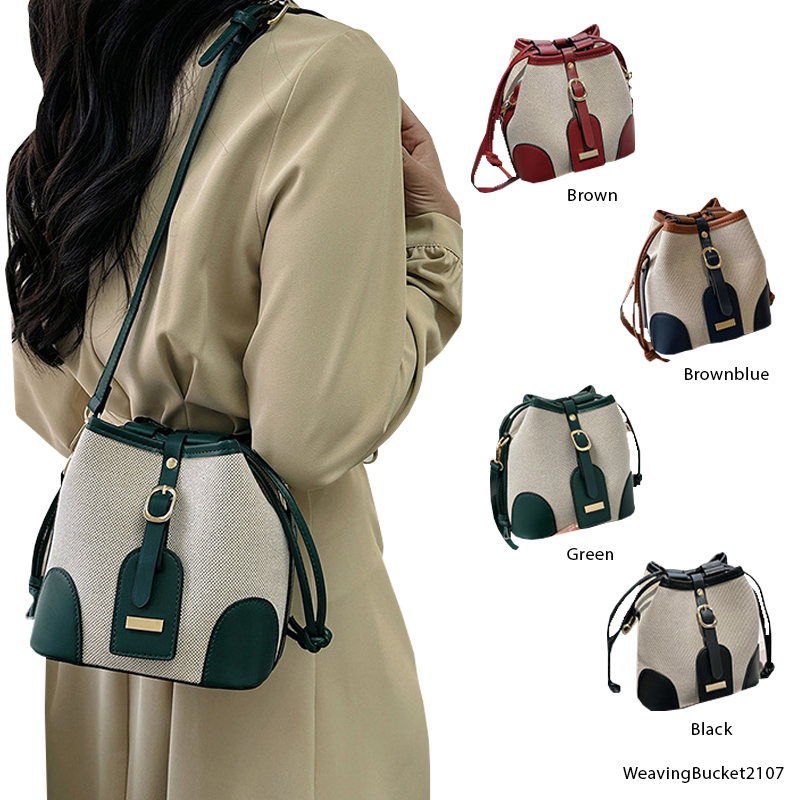 Beg Silang Gaya Korea Rekaan Tenunan – Beg Sandang Bahu Bucket ...