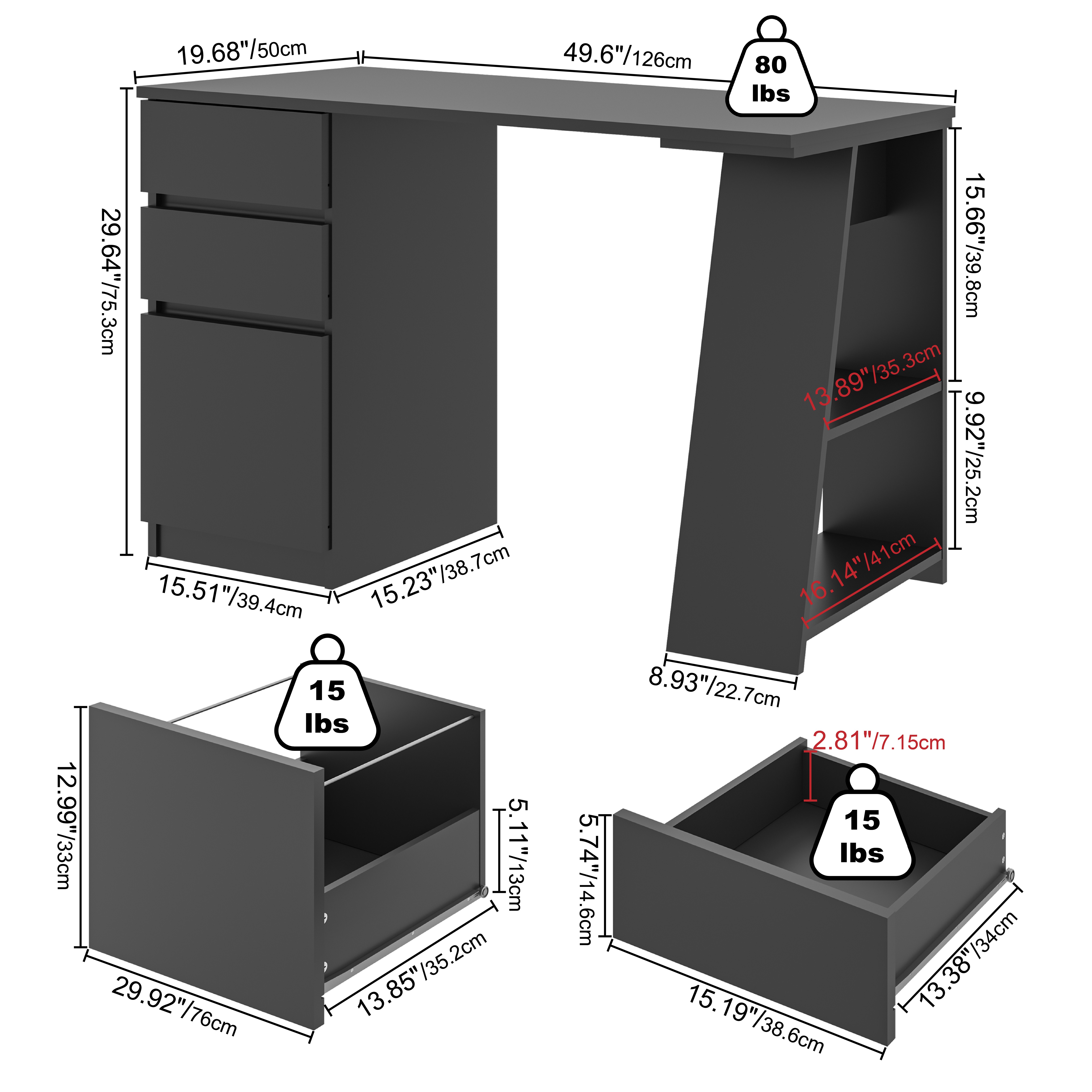 detrend Computer Desk with Drawers, 49 Inch Study Computer Desk with ...