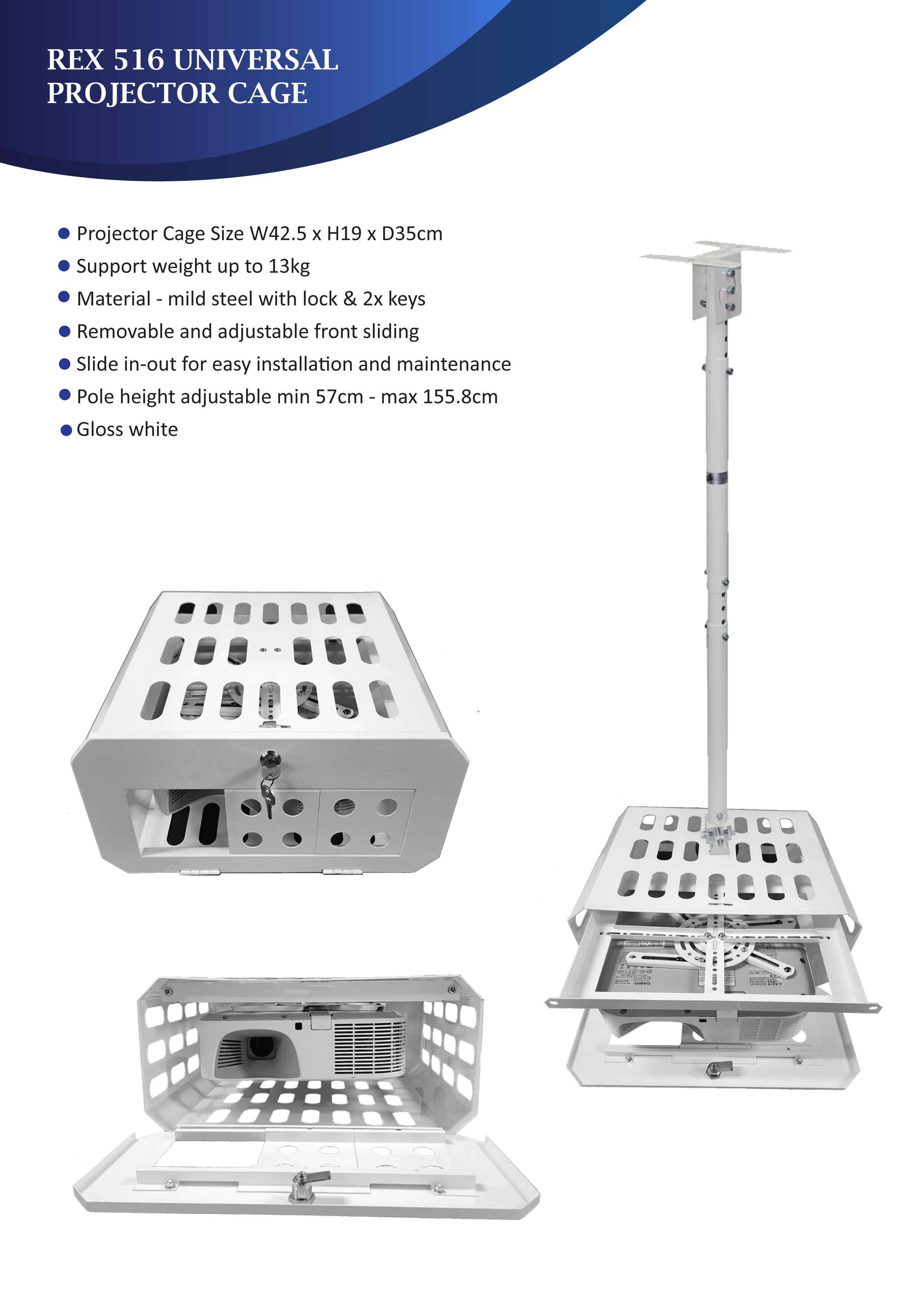 Pole Extended Rex-516 Ceiling Mount Anti-Theft Projector Cage ...
