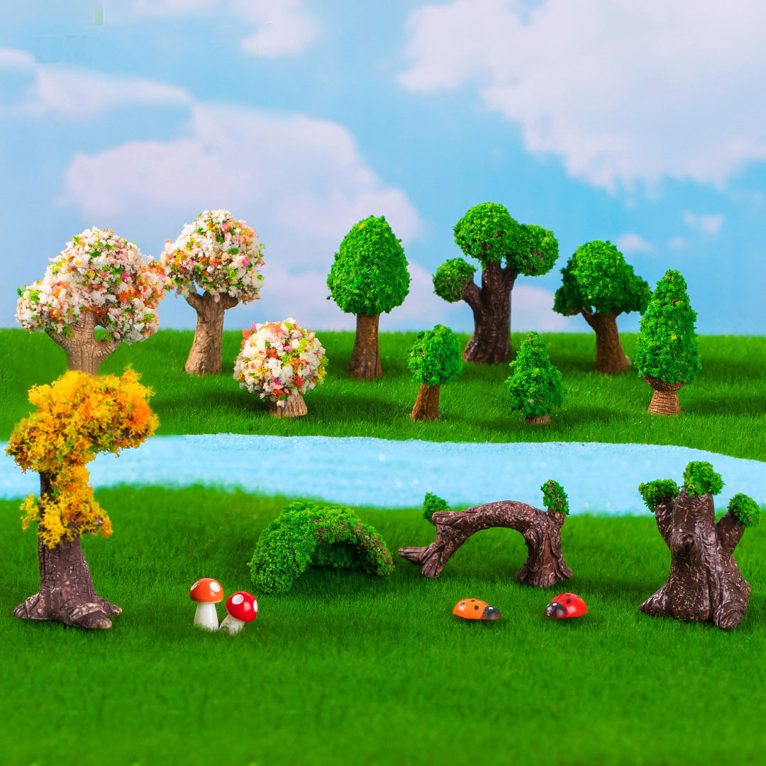 Micro Landscape Creative Simulation Green Tree Flower Moss DIY ...