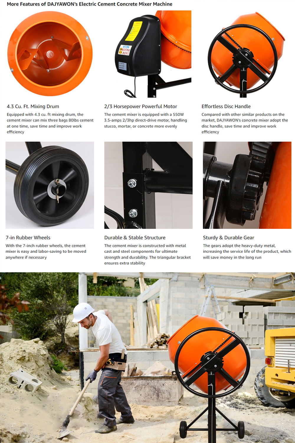 1500W Electric Concrete Mixer 145L Mesen Bancuh Simen Mesin Micer 360 ...