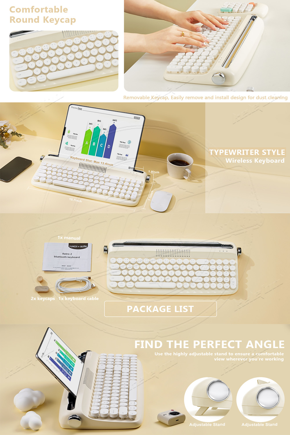 Bluetooth 5.0 Wireless Keyboard (English Character Only)Retro ...