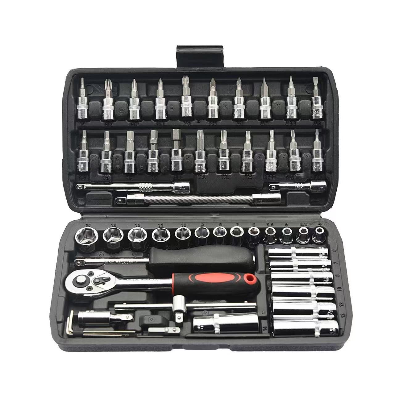 53 Pcs Wrench Set 1/4 Inch Drive Socket Ratchet With Bit Socket Auto ...