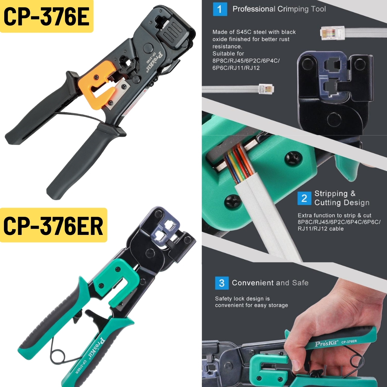 Pro’sKit CP-376ER Modular Crimping Tool RJ45 RJ12 RJ11 LAN Cable Cutter ...