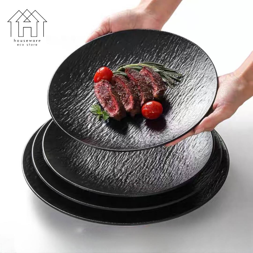 Premium Black Melamine Plate Dish Disc | Food Plate Dinner Buffet ...
