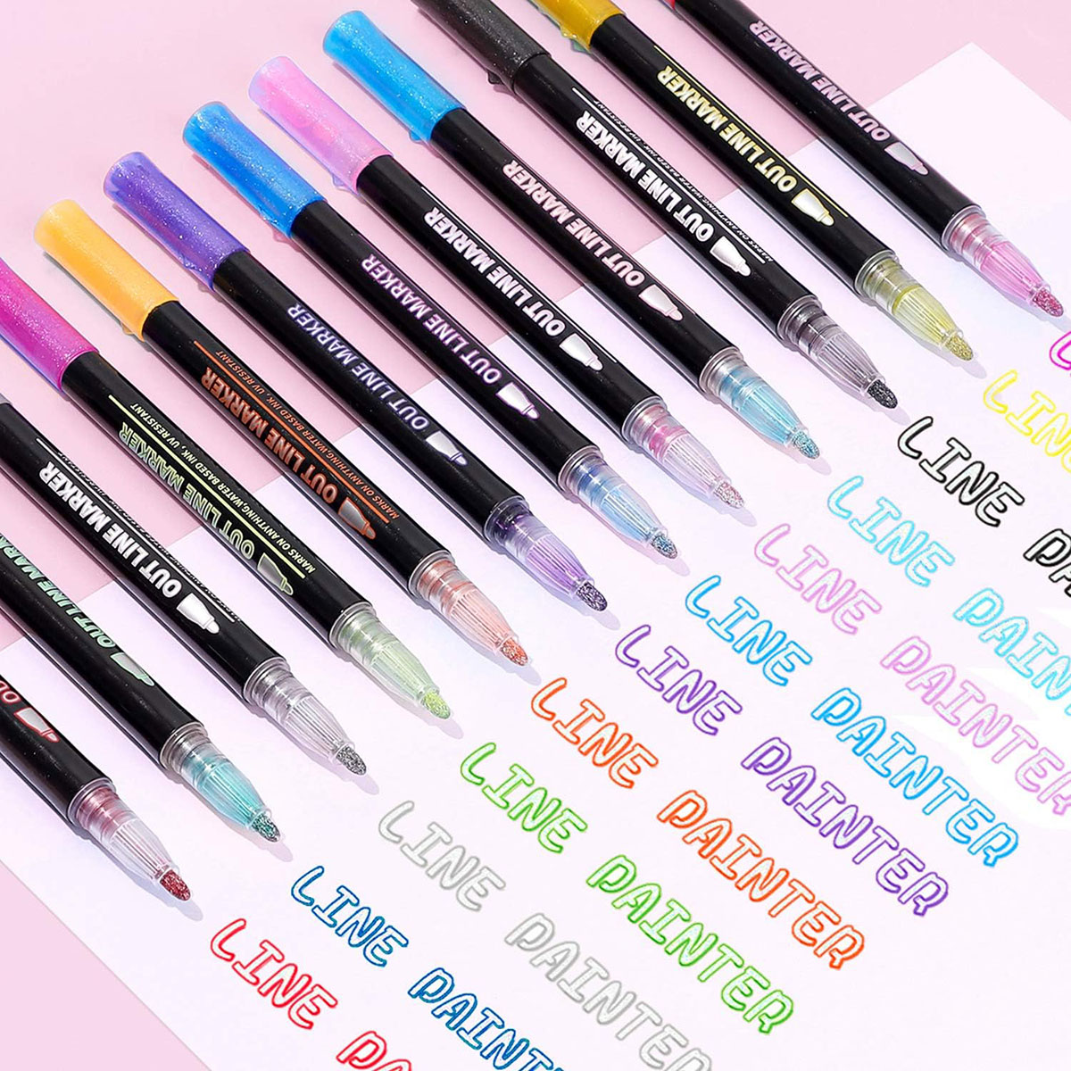 Outline Pen 8 Colors Double Line Contour Pen Set Metallic Marker Pen ...