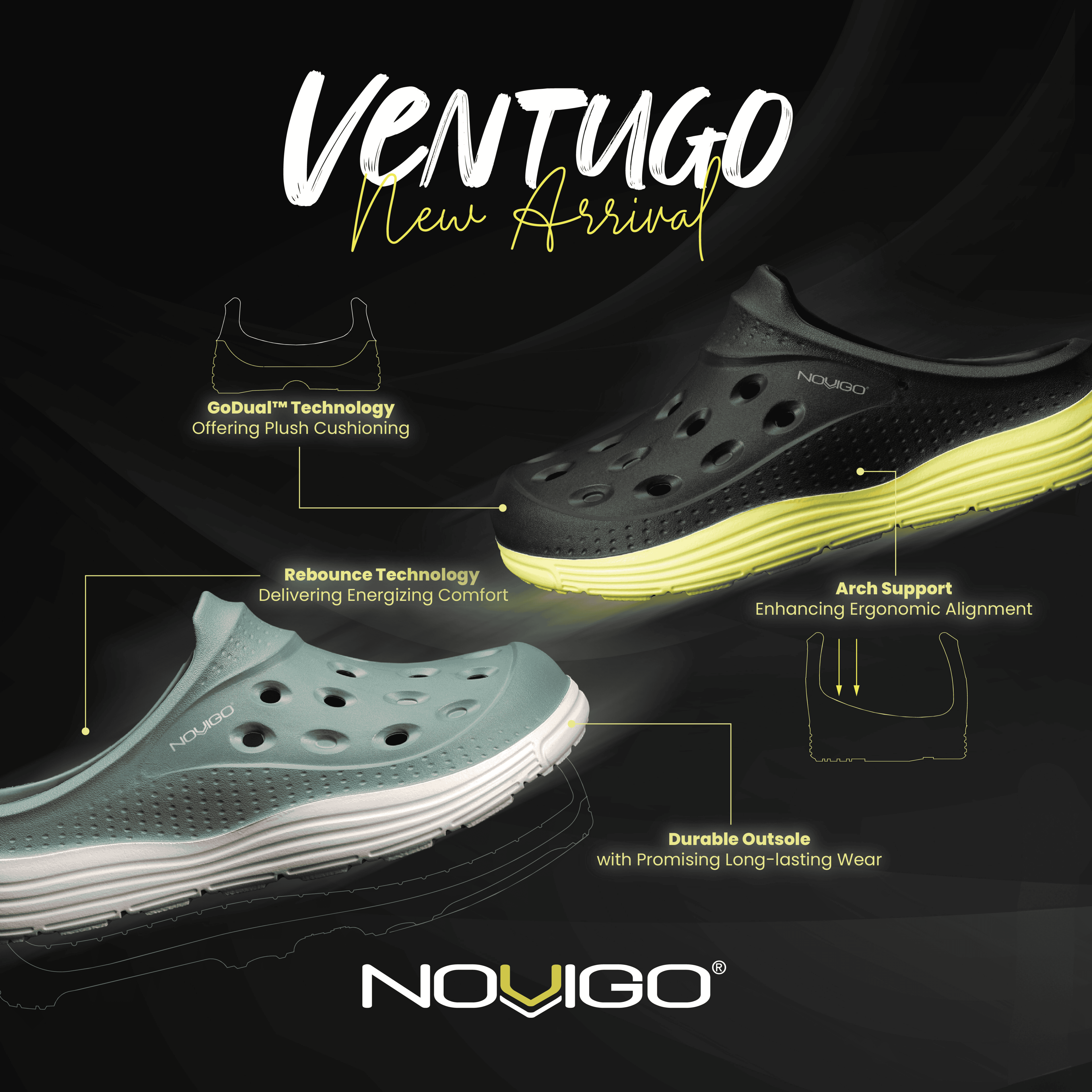 Novigo® Ventugo Dual Density Men EVA Sandal (Obsidian Black/Slime ...