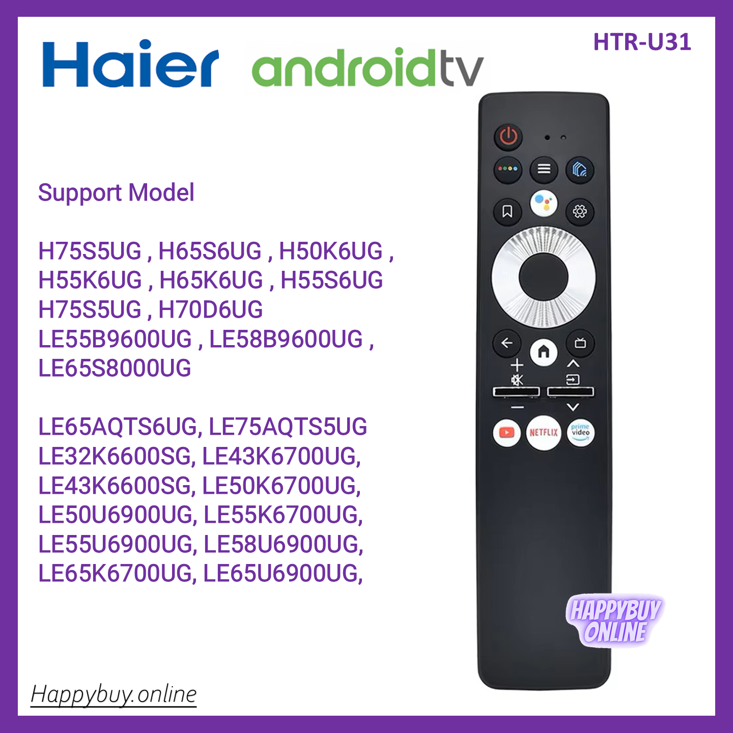 HTR-U29A Haier 4K UHD Smart Android TV Remote Control Voice Control ...