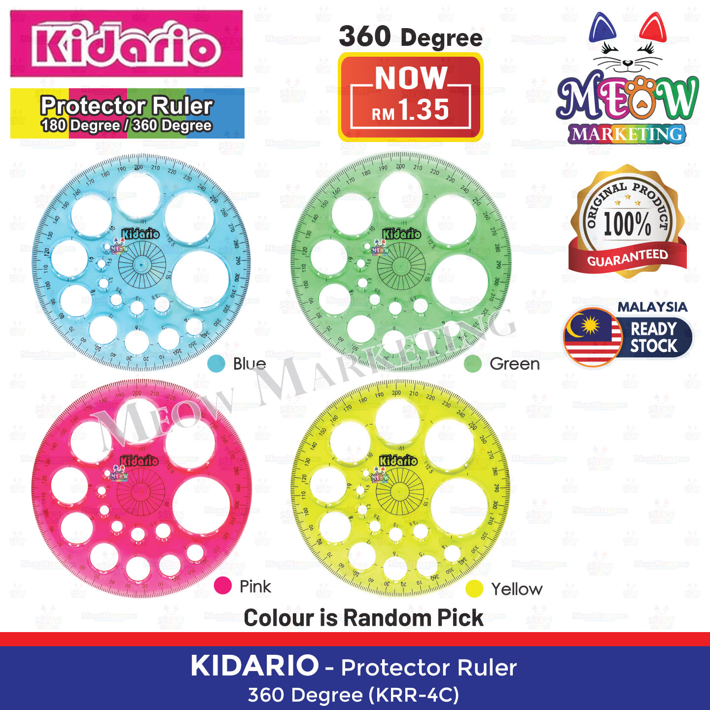 Kidario Protractor Ruler - 180 Degree Half Geometry (PR-180) / 360 ...