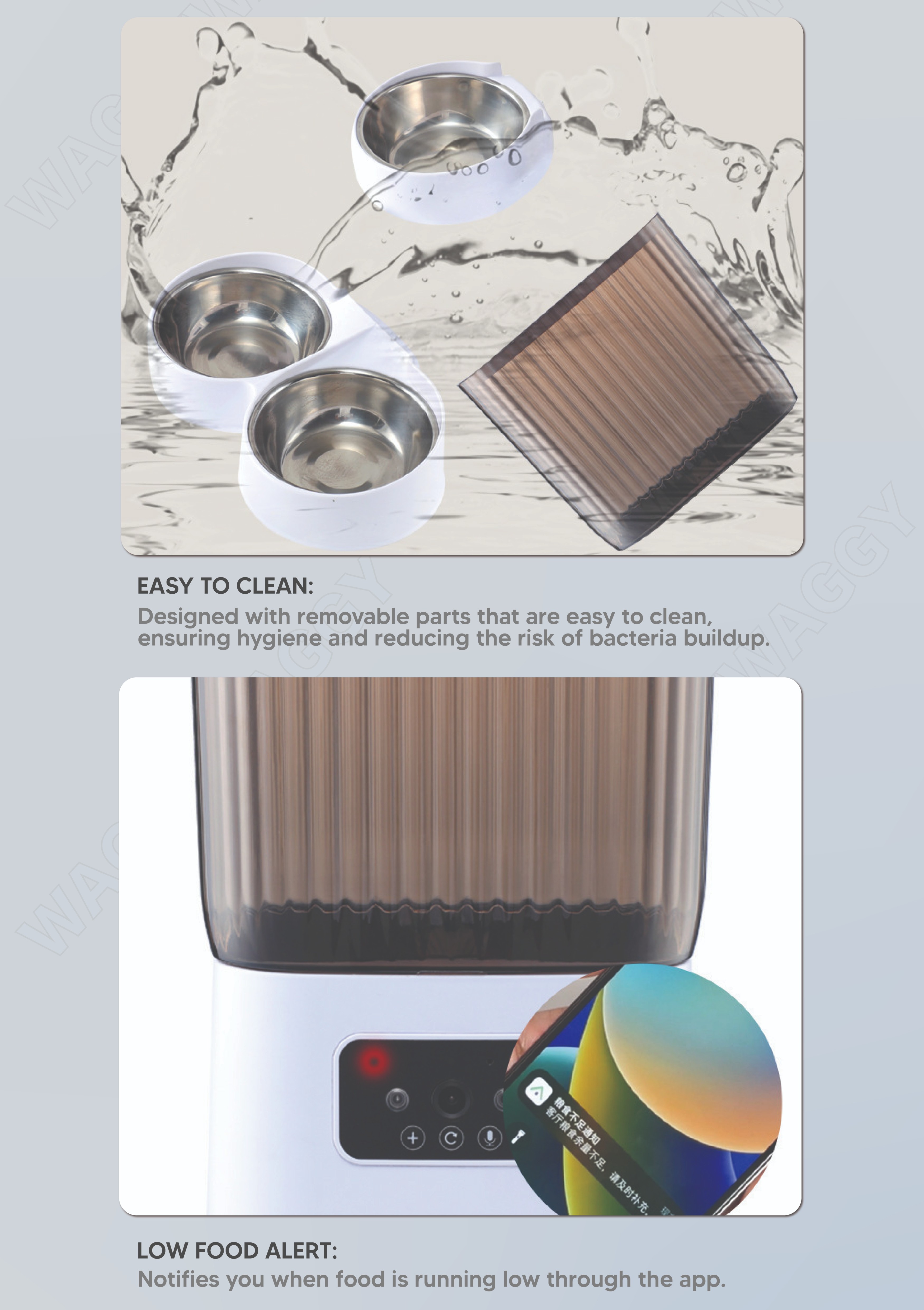 WaggyWaggy Smart Food Feeder HD Camera Cat Dog Dispenser Wifi App