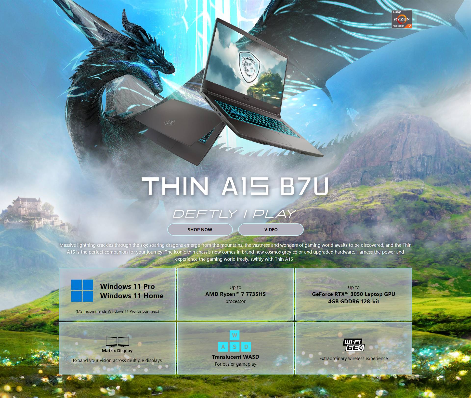 MSI LAPTOP Thin A15 GAMING B7UCX287MY (RYZEN 57535HS/8GB/512GB /15.6