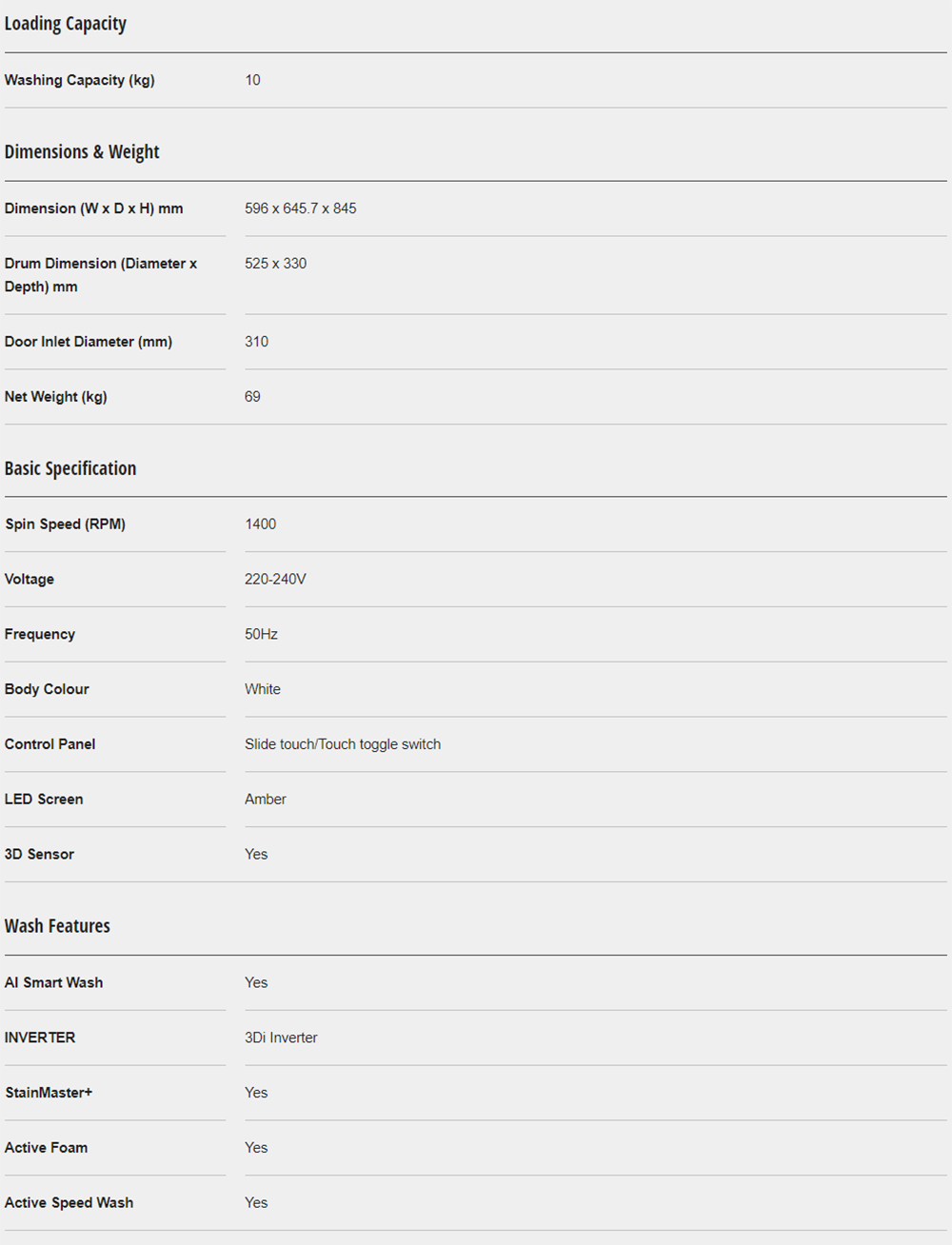Panasonic NAV10FA1WMY 10kg Cleaner & Smart Wash Front Load Washing