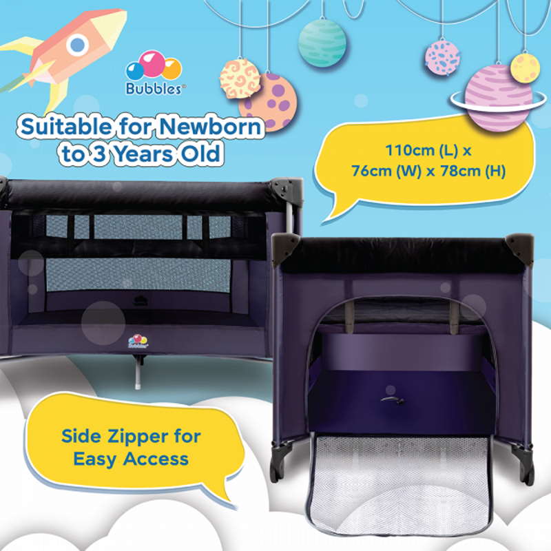 Bubbles Perfecto Playpen (Grey) Portable Baby Cot Warranty 1 Year