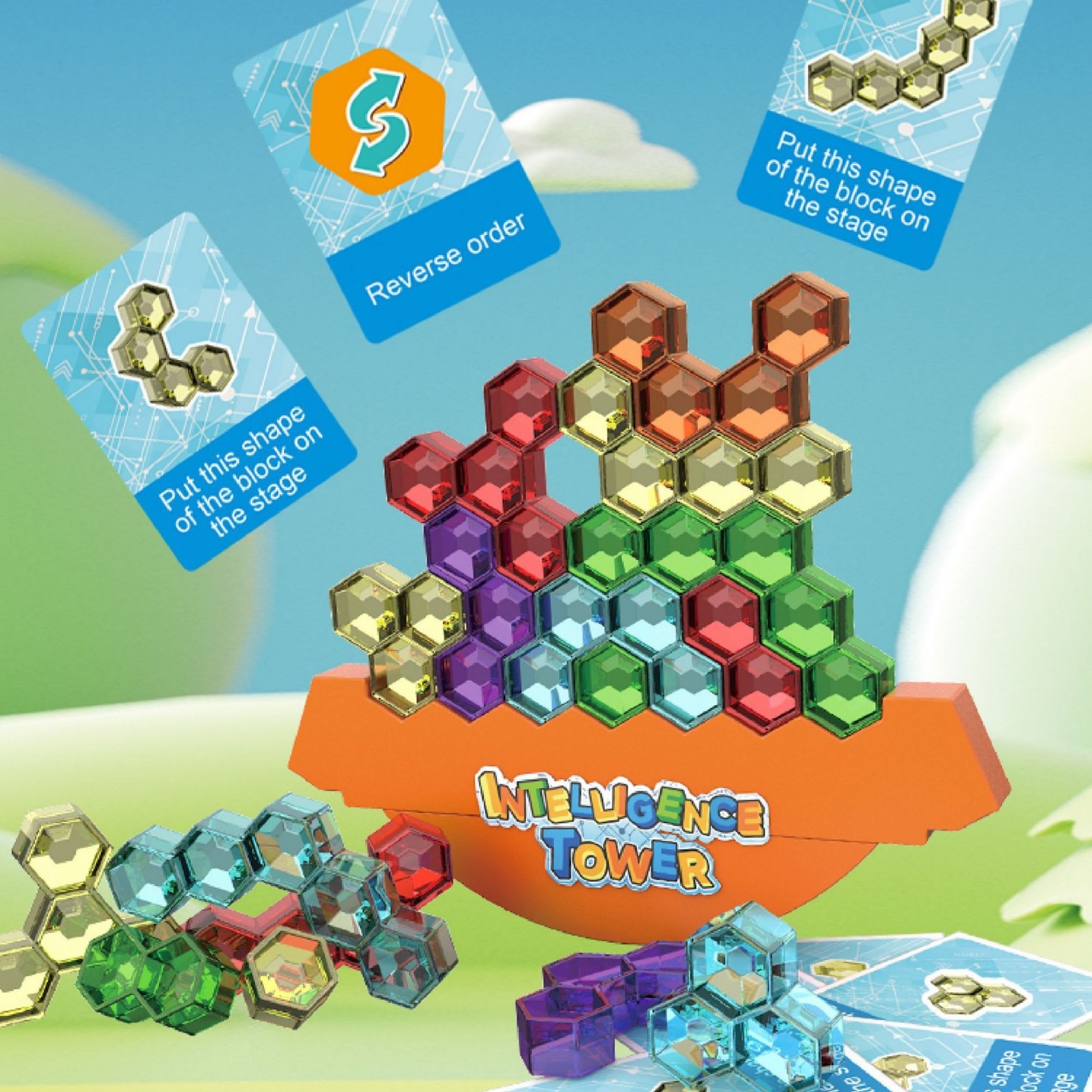 Educational Stacking Tower Game Blocks Stacking Balance Hexagon Block ...