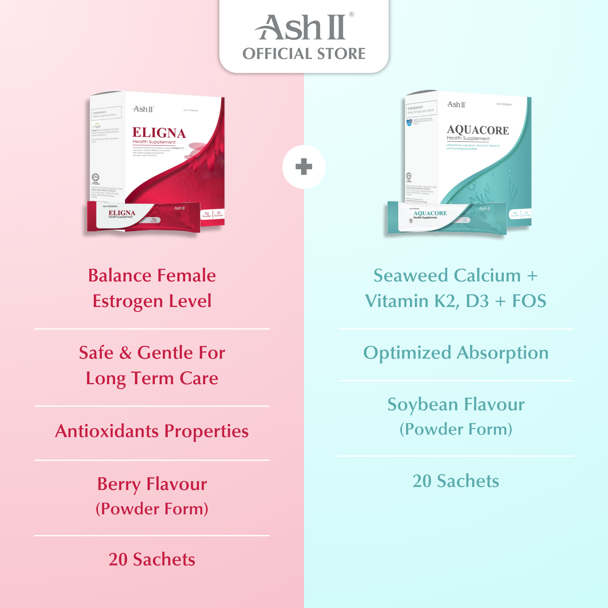 [11.11] ASH II ELIGNA + AQUACORE Menopause Symptoms Relief Supplements