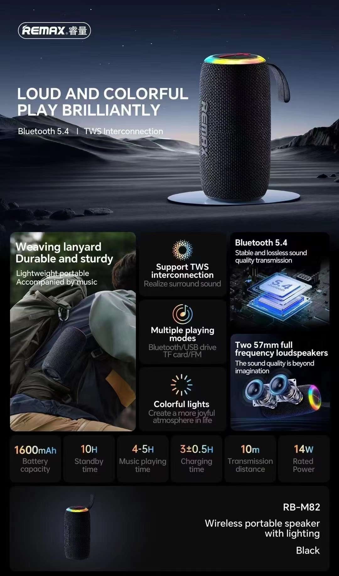 REMAX RB-M82 RGB LIGHT PORTABLE WIRELESS SPEAKER | Shopee Malaysia