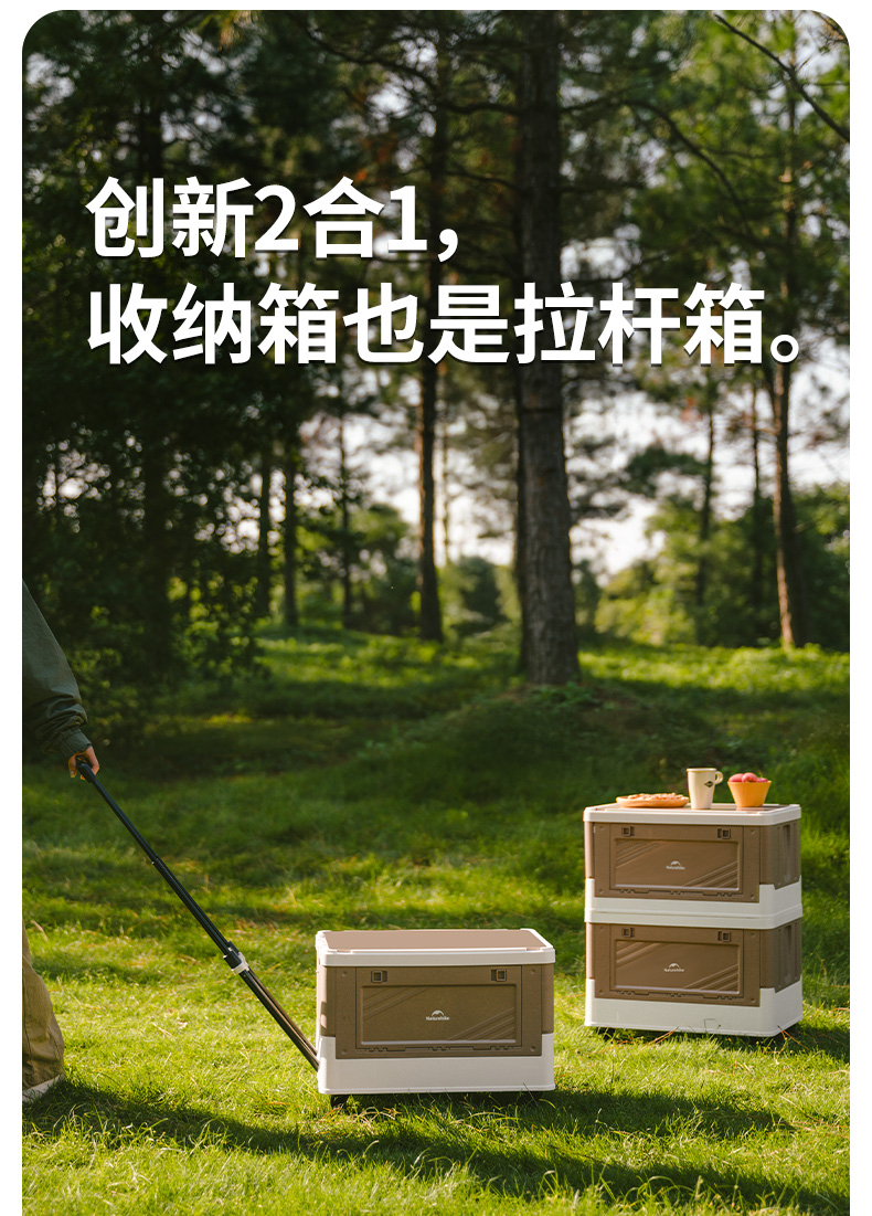 Naturehike 42L Storage Box with Telescopic Pull Handle Table Top Wheel ...