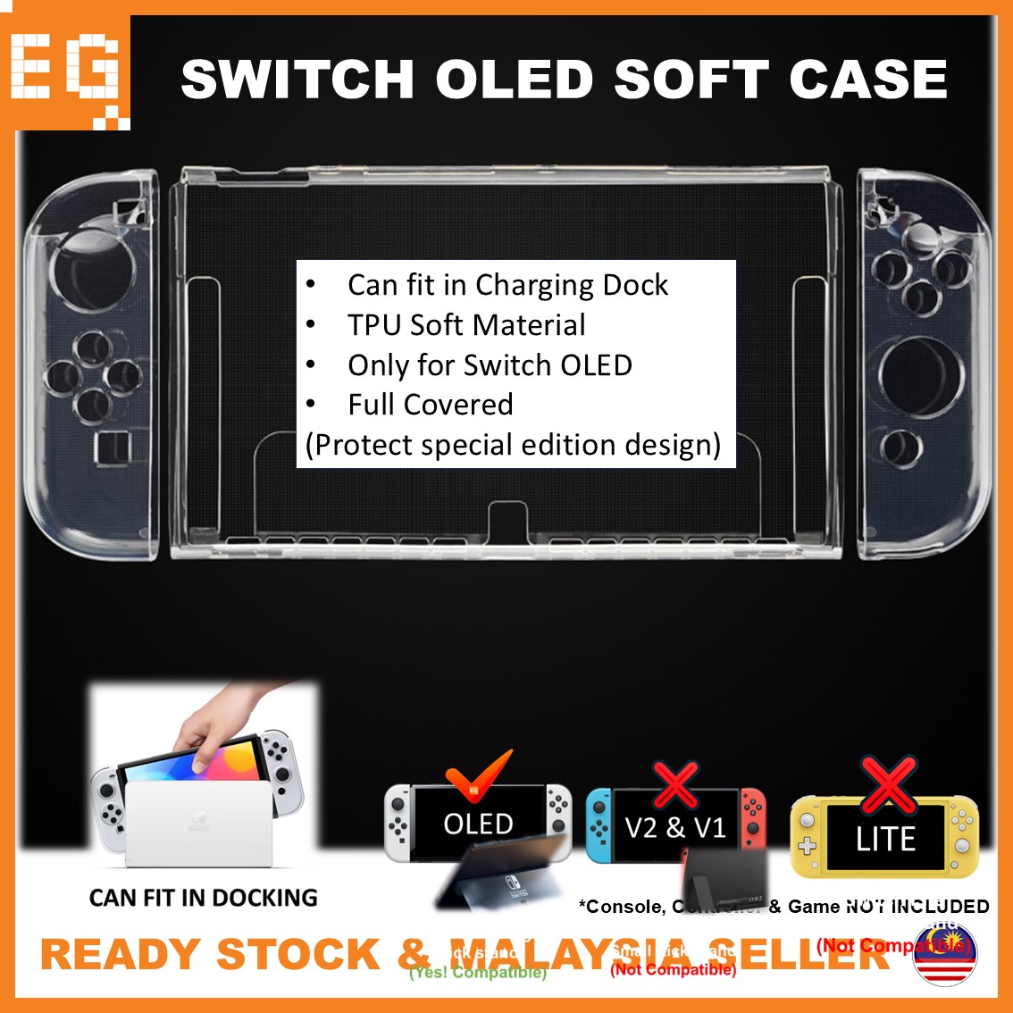 Switch OLED Case Switch V2 Casing Protective Cover with Joy Con Cover ...