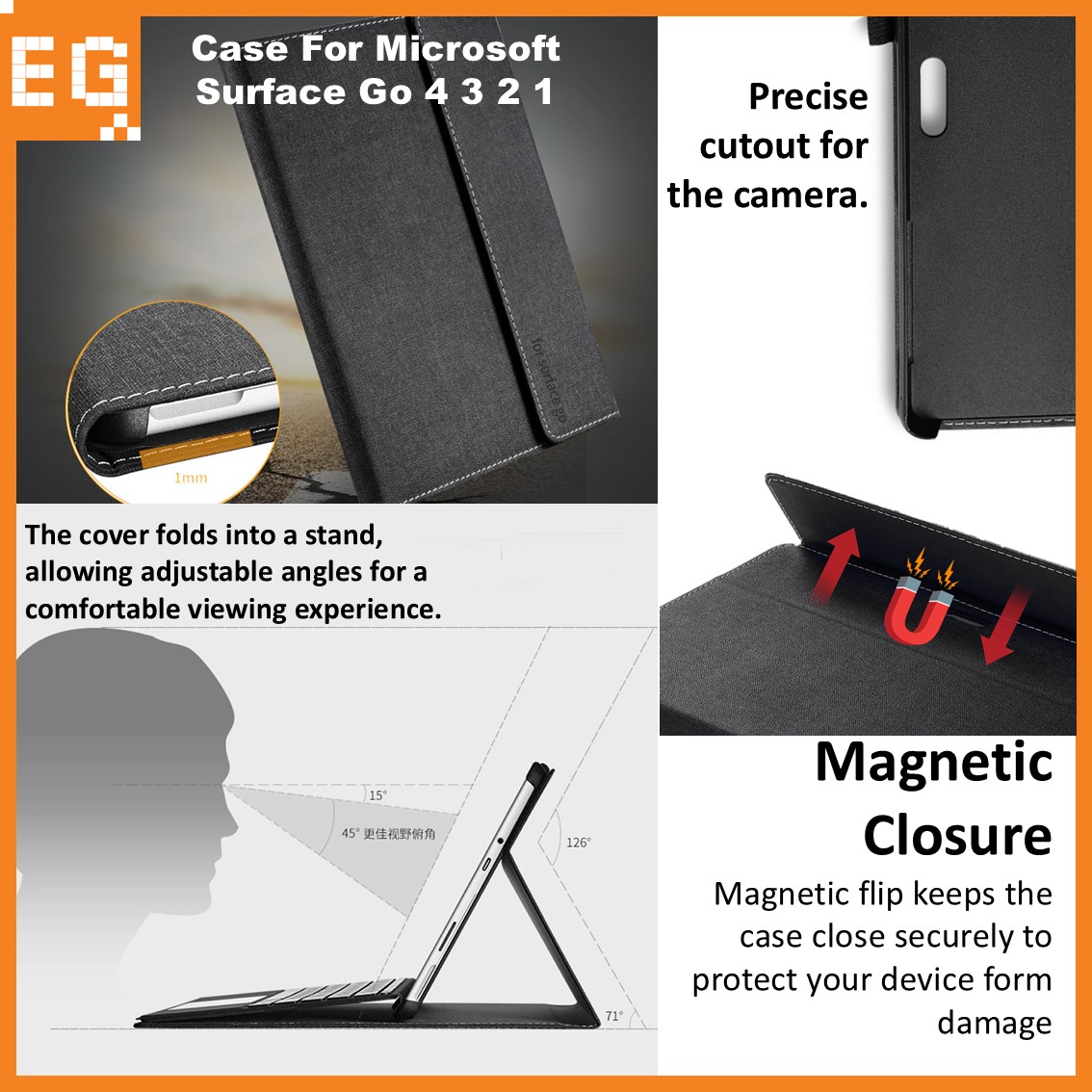 Surface Go 4 Go 3 Go 2 Go 1 Flip Cover Case Honeycomb Pattern PC Hard ...