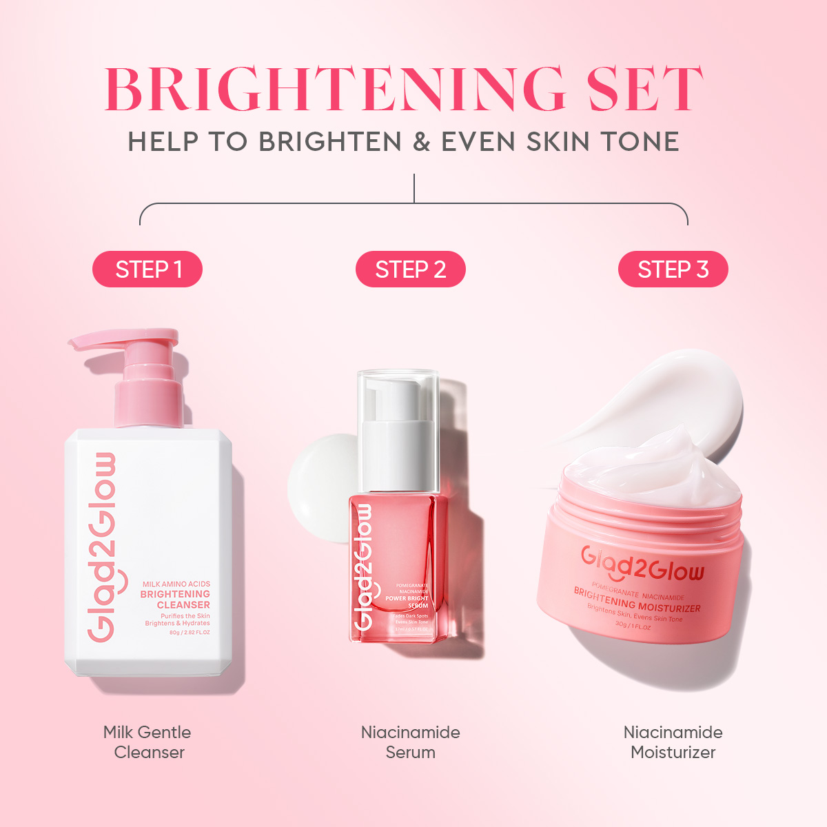 Glad2Glow for Raya Ready 3 In 1 Skincare Set Cleanser+Moisturizer+Serum ...