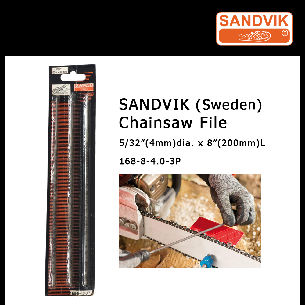 SANDVIK (Sweden) Round Chainsaw File 4mm dia. x 200mm L 168-8-4.0-3P ...