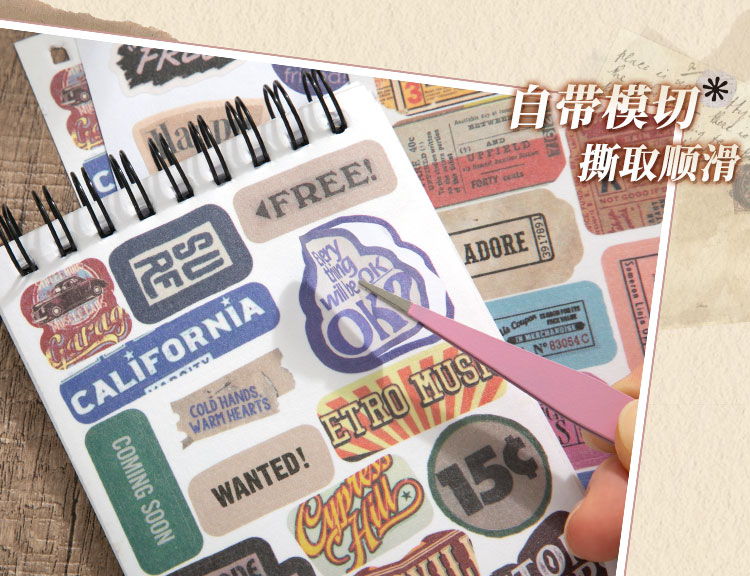 12 Sheets Vintage Text Stickers Book 100+pcs English Wording Sticker ...