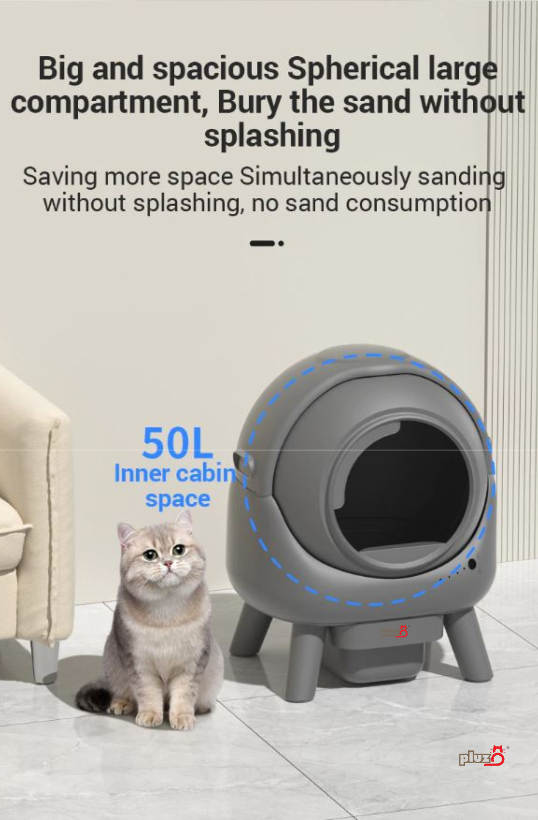 Smart Cat Litter Box Automatic remote APP control 50L large space auto ...