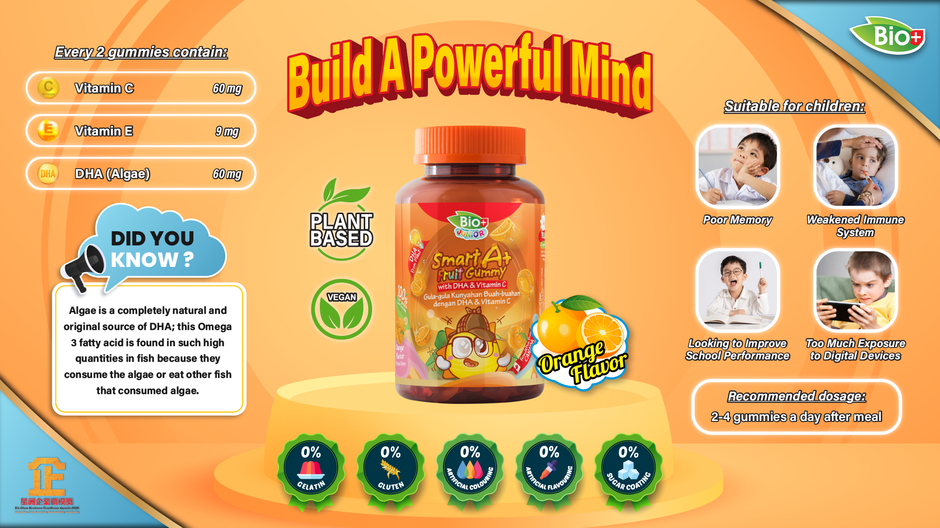 Bio+ Junior Smart A+ Fruit Gummy with DHA & Vitamin C 80's (previously ...