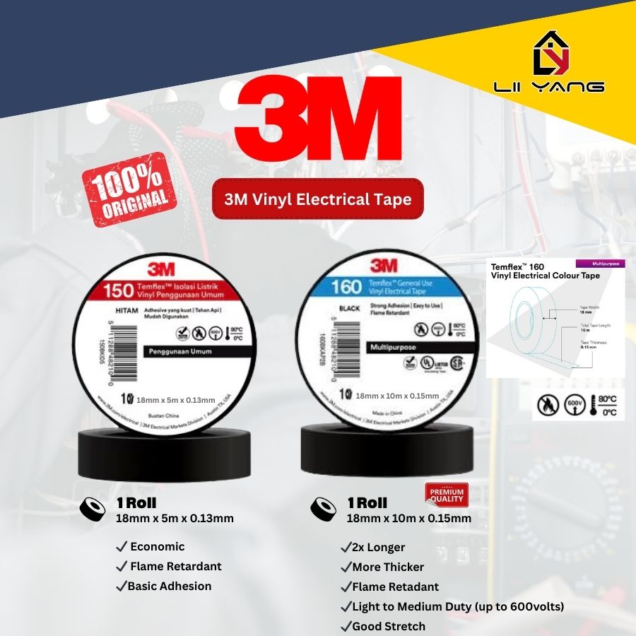 [Original] 3M Temflex 160 Electrical Tape 3M 18mm Wire Tape Temflex 160 ...