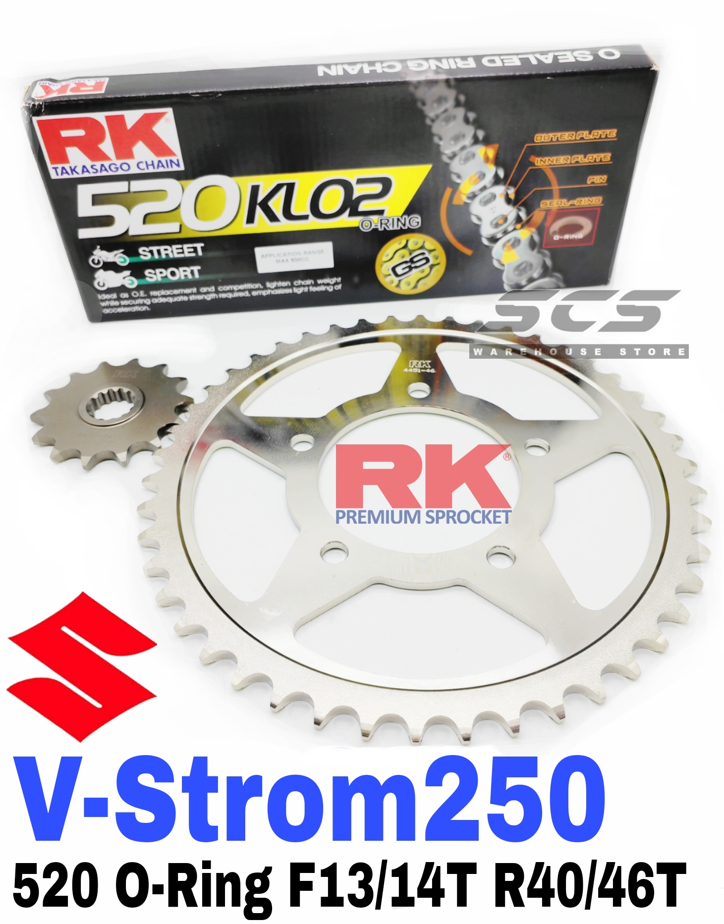 RK Sprocket Set Suzuki V-Strom250 RK KLO2 O-Ring Rivet Black Chain 13 ...