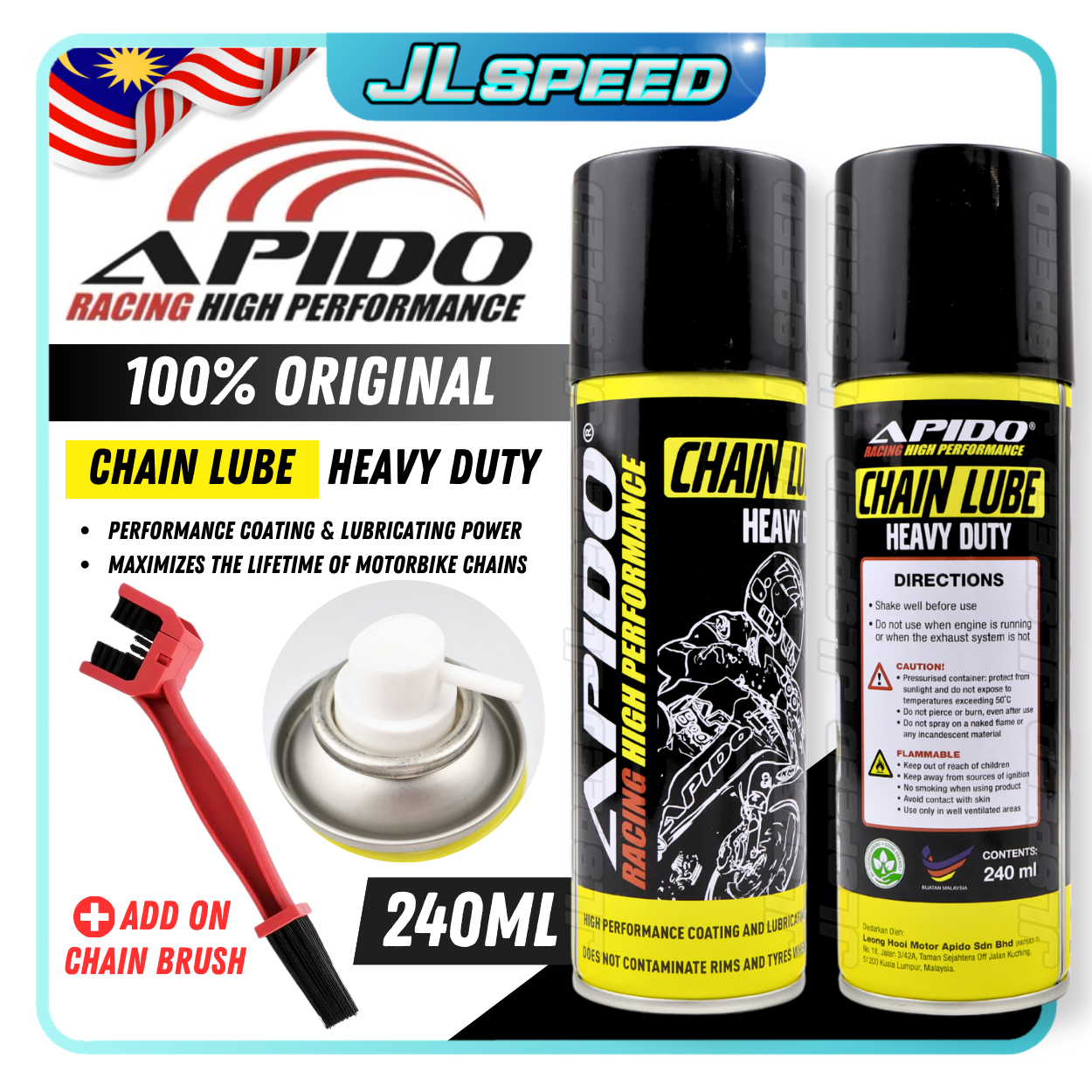 APIDO Chain Lube Chain Oil Spray Rantai 240ml Heavy Duty Motosikal ...