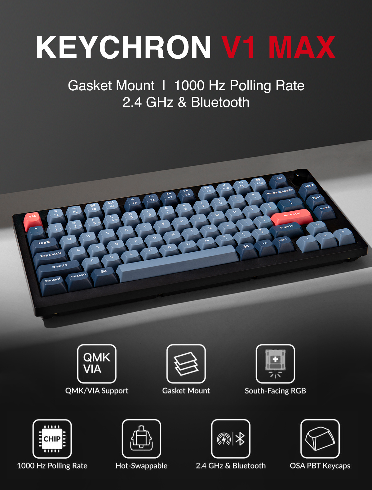 [New] Keychron V1 Max Wireless Mechanical Keyboard | 75% Layout ...