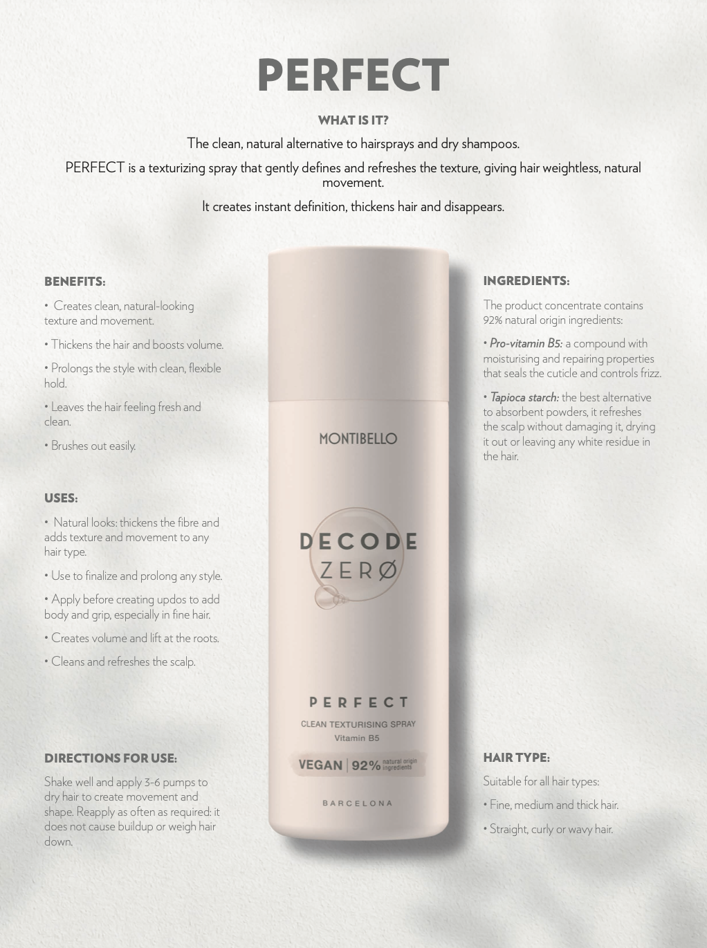 [Montibello] Decode Zero PERFECT Clean Texturising Spray 300ml (Vegan ...