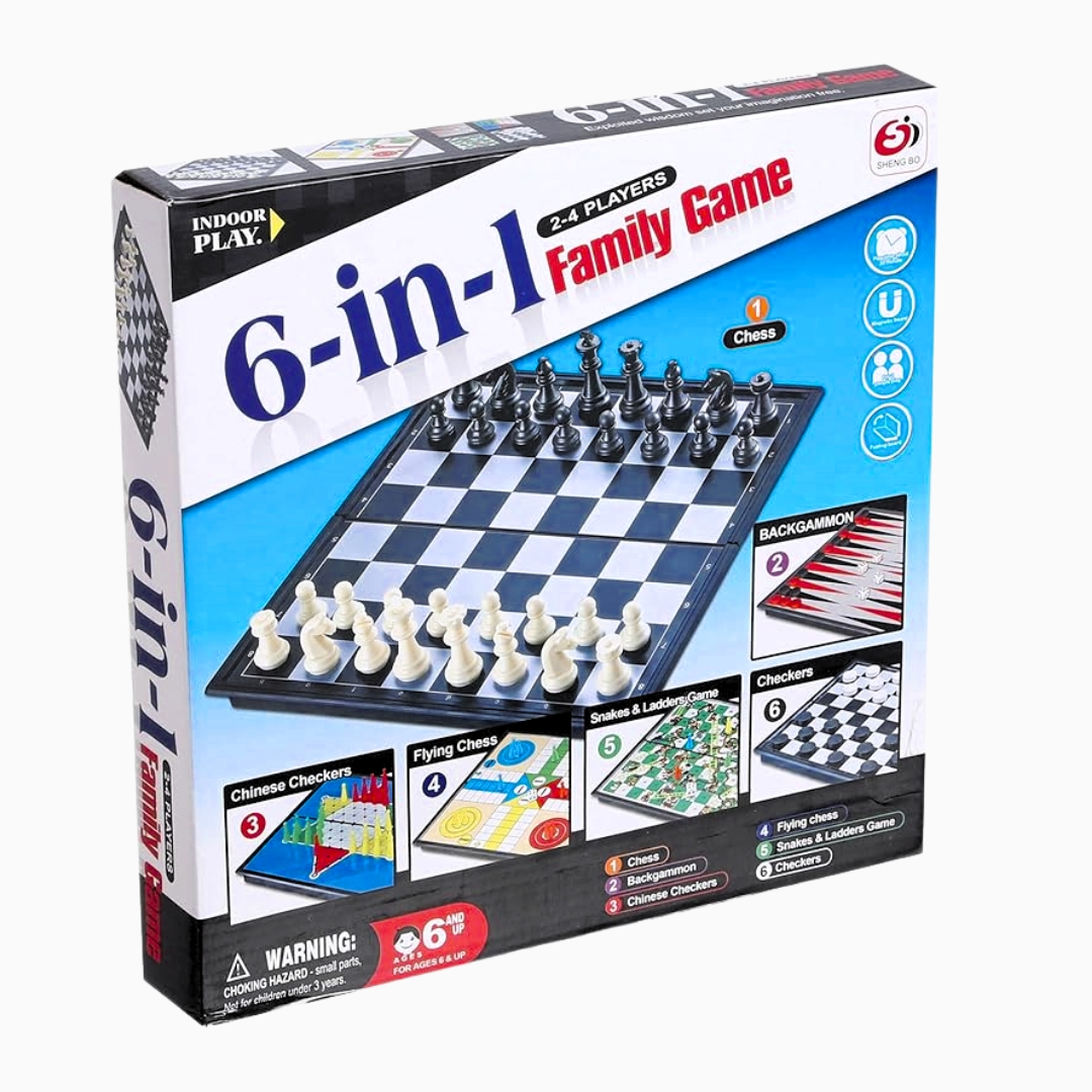 6 in 1 Family Classic Board Game All in 1 Magnetic Chess Backgammon ...