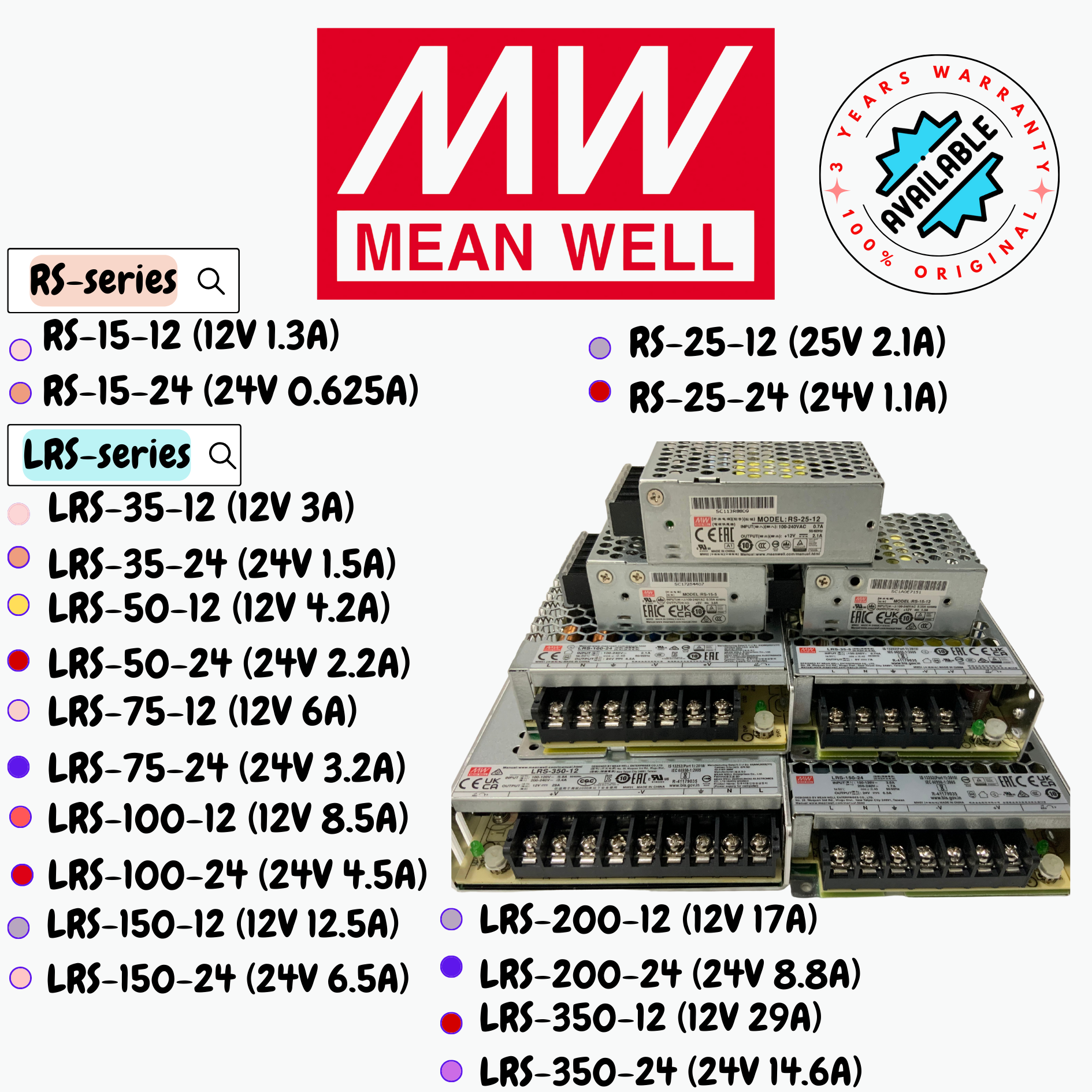[𝐂𝐇𝐄𝐀𝐏𝐄𝐒𝐓] MEAN WELL LRS-series 35W 50W 75W 100W 150W 200W 350W 12VDC ...