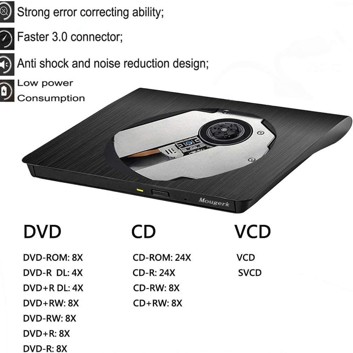 GLINK Pop-Up Mobile External DVD-RW – USB 3.0 & Type-C, Support CD/DVD ...