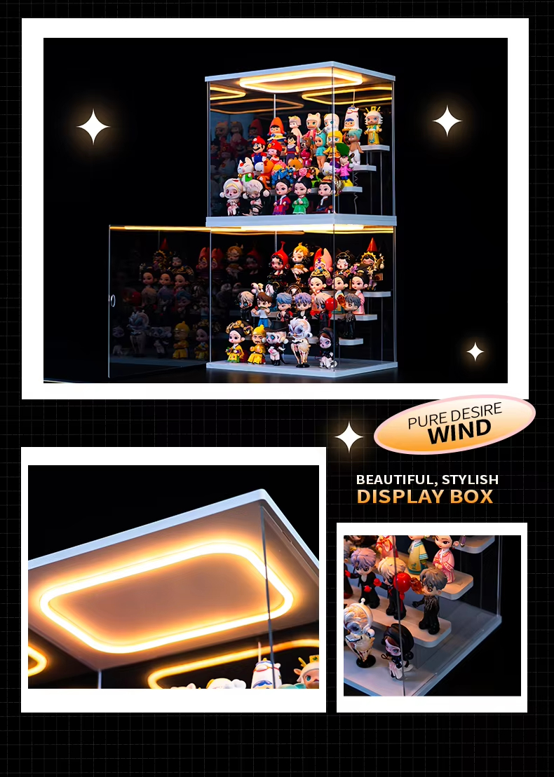 Display Box Clear Acrylic Display Case Stand with LED Light Storage Box ...