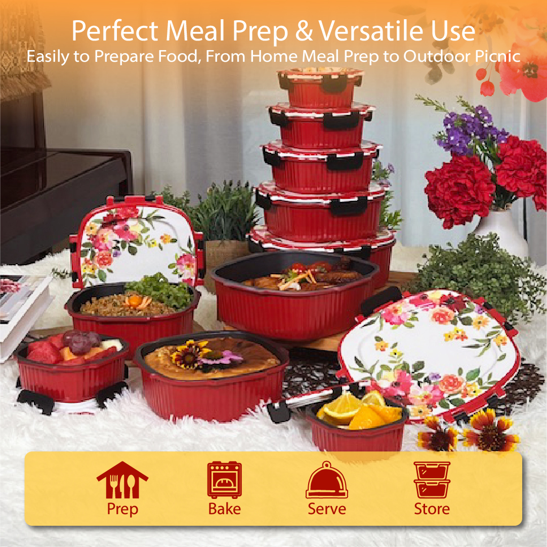 VALENCIA Ruby Glass Fibre Microwave Oven Container Melamine Bowl Plate ...