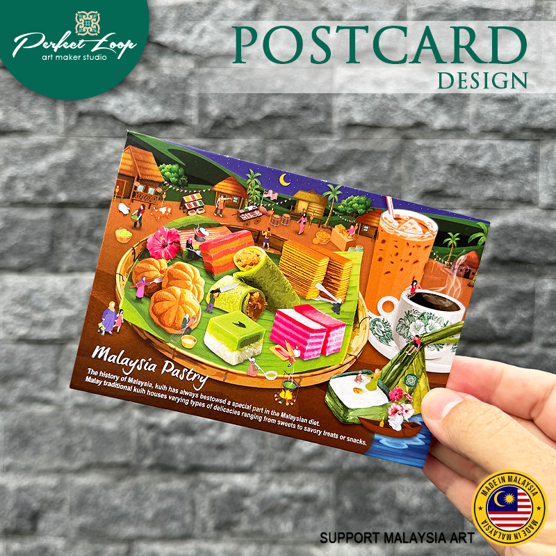Postcard Design Malaysia Kampong Traditional Pastry Kuih miniature ...