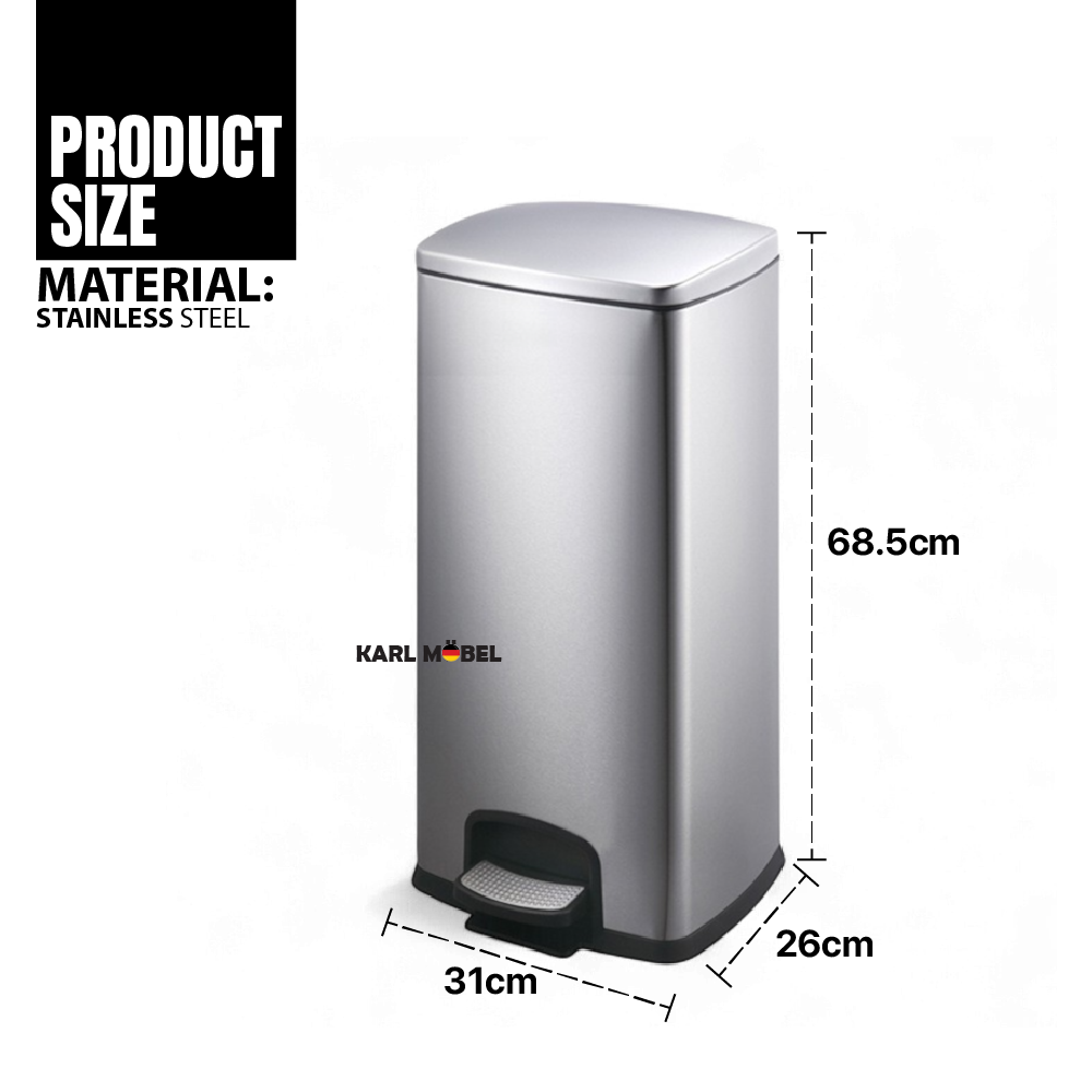 Luxbin™ Dustbin kitchen Tong Sampah 30L Kitchen Rubbish Bin Stainless ...